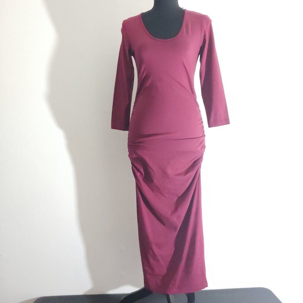 Michael Stars Rouched midi bodycon dress 3/4 sleeve